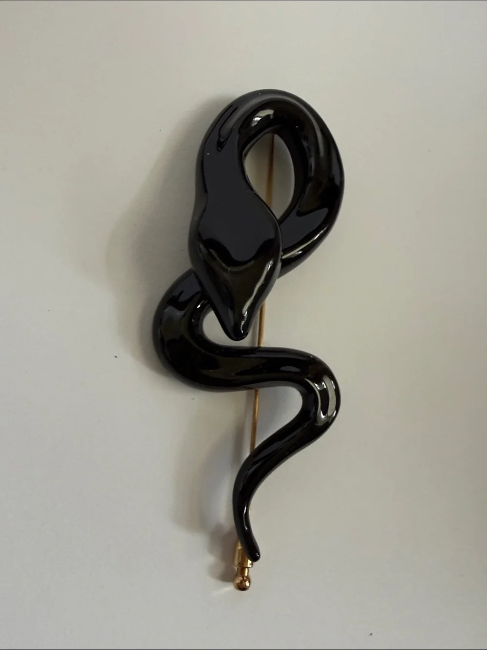 Rare Celine by Phoebe Philo Glossy Black Sculptural Serpent Push Pin